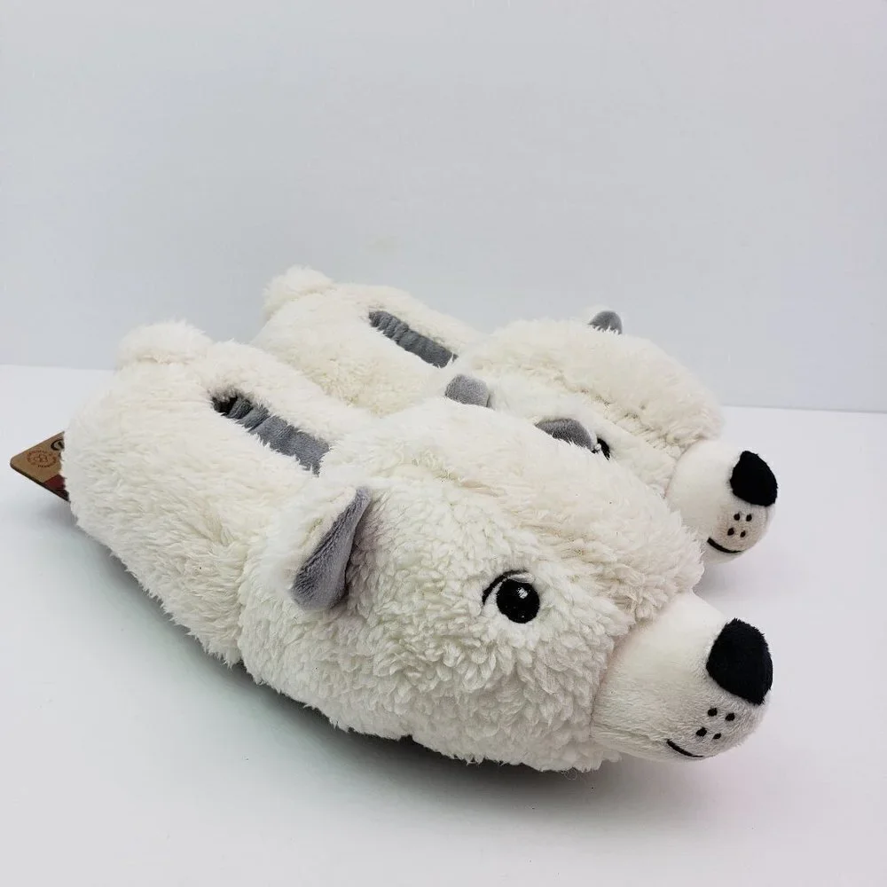 NEW Dearfoams Rowan Polar Bear Critter Kids Size 2/3 White Closed Back Slippers